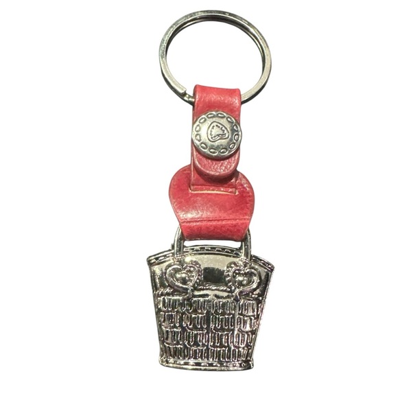 EUC Brighton Red Leather & Silver Tone Purse Keychain Key Chain Bag Charm - Picture 1 of 3